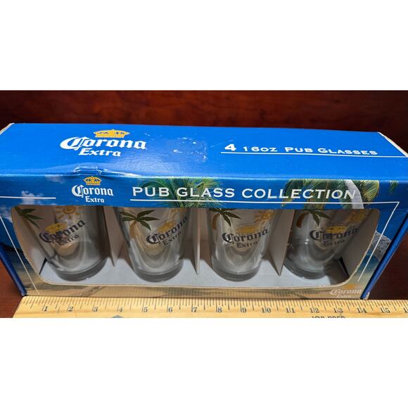 2007 Corona Extra Pub Glass Collection 16oz Beer Glasses Gift Set Four 4 Glasses - Picture 11 of 12